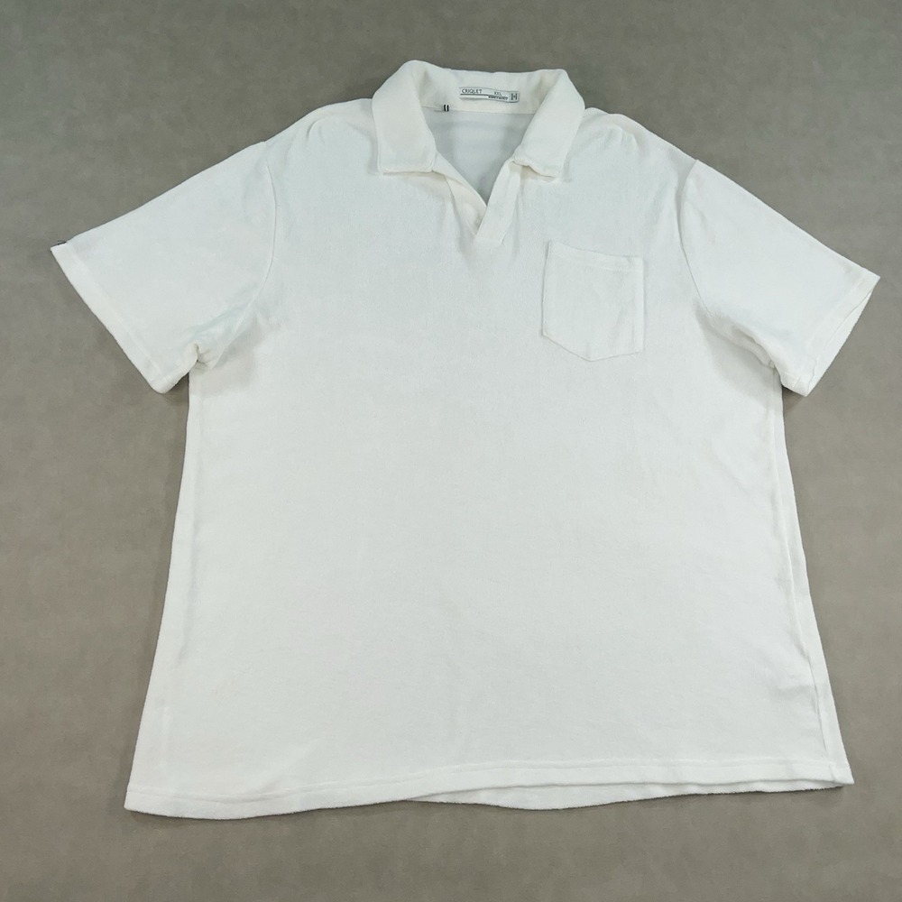 Criquet Polo Shirt Mens 2XL White Terrycloth Open Placket French Terry Pocket